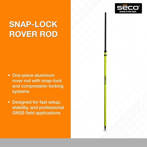 SECO 5125-20-FLY 2M Snap‑Lock Rover Rod - Flo أصفر مع أنظمة قفل مزدوجة وقارورة 40 دقيقة - تلسكوبي من الألومنيوم GPS - قضيب مسح ميداني سريع الإعداد in Kuwait