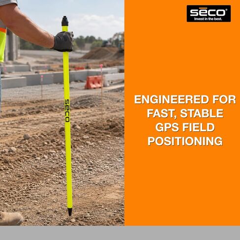 SECO 5125-20-FLY 2M Snap‑Lock Rover Rod - Flo أصفر مع أنظمة قفل مزدوجة وقارورة 40 دقيقة - تلسكوبي من الألومنيوم GPS - قضيب مسح ميداني سريع الإعداد in Kuwait