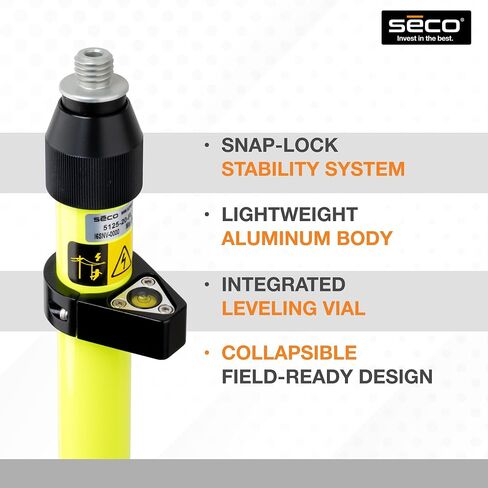 SECO 5125-20-FLY 2M Snap‑Lock Rover Rod - Flo أصفر مع أنظمة قفل مزدوجة وقارورة 40 دقيقة - تلسكوبي من الألومنيوم GPS - قضيب مسح ميداني سريع الإعداد in Kuwait