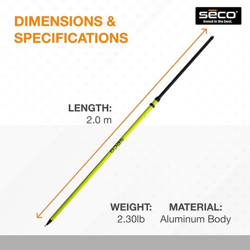 SECO 5125-20-FLY 2M Snap‑Lock Rover Rod - Flo أصفر مع أنظمة قفل مزدوجة وقارورة 40 دقيقة - تلسكوبي من الألومنيوم GPS - قضيب مسح ميداني سريع الإعداد in Kuwait