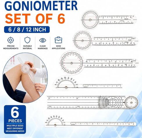 Goniometer Set of 6, 6/8/12 inch 360°Goniometer Set Protractor Angle Finder Angle Ruler Plastic Goniometer Physical Therapy for Body Measuring in Kuwait