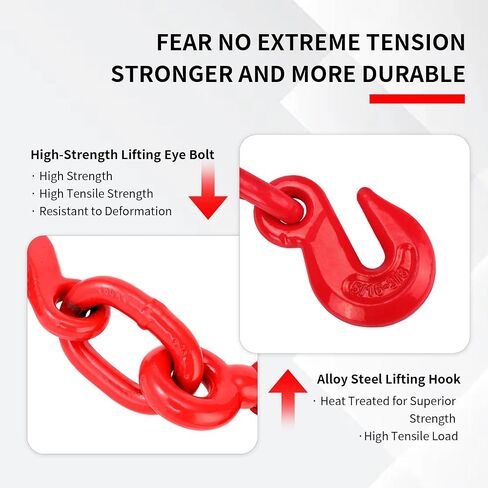 2-Pack 4.18 Ton (9,216 lbs) Heavy Duty Ratchet Binders for Chains with Non-Slip Feet, G70 Grab Hooks & Adjustable Length - Grade 70/80 Transport Chain Tie Down for Towing, Hauling, Securing in Kuwait