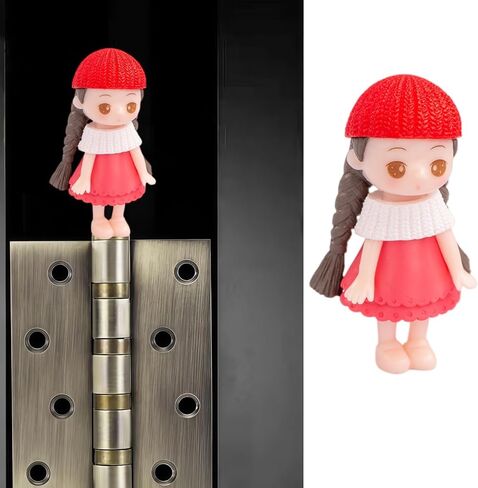 Hinge Heads Decorative Topper Set 1PCS, Home Decoration,Magnetic Hinge Head Toppers Door Hinge, Cute Mini Creative Red Hat, Red Skirt, Braided Girl Resin Ornament in Kuwait