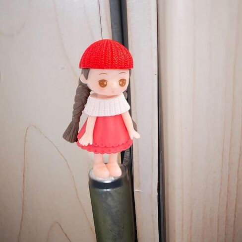 Hinge Heads Decorative Topper Set 1PCS, Home Decoration,Magnetic Hinge Head Toppers Door Hinge, Cute Mini Creative Red Hat, Red Skirt, Braided Girl Resin Ornament in Kuwait