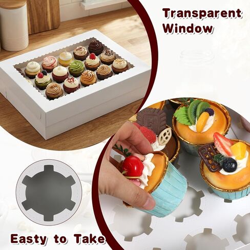 10 Pack Cupcake Boxes with Window and Inserts, 24 Pcs Mini Cupcakes Container Corrugated White Bakery Boxes for Birthday Holiday Party Bakery Supplies(15x11x4 Inch in Kuwait