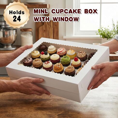 10 Pack Cupcake Boxes with Window and Inserts, 24 Pcs Mini Cupcakes Container Corrugated White Bakery Boxes for Birthday Holiday Party Bakery Supplies(15x11x4 Inch in Kuwait