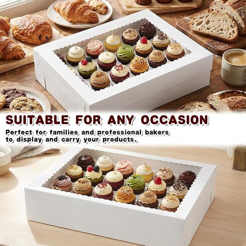 10 Pack Cupcake Boxes with Window and Inserts, 24 Pcs Mini Cupcakes Container Corrugated White Bakery Boxes for Birthday Holiday Party Bakery Supplies(15x11x4 Inch in Kuwait