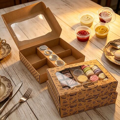 12 عبوة من صناديق Charcuterie To Go، صناديق الوجبات الخفيفة مقاس 33.02 سم × 25.4 سم × 2.8 سم مع 4 حجرات ونافذة، تتضمن 48 كوب صلصة، وملصق شكرًا لك، وأوراق ورق كرافت، وحاويات إخراج المخبوزات لتقديم الطعام in Kuwait