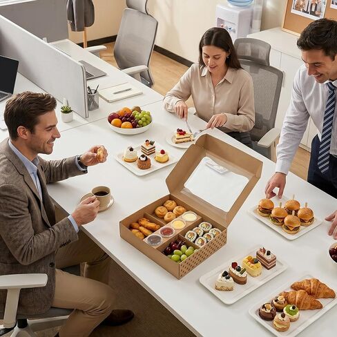 12 عبوة من صناديق Charcuterie To Go، صناديق الوجبات الخفيفة مقاس 33.02 سم × 25.4 سم × 2.8 سم مع 4 حجرات ونافذة، تتضمن 48 كوب صلصة، وملصق شكرًا لك، وأوراق ورق كرافت، وحاويات إخراج المخبوزات لتقديم الطعام in Kuwait