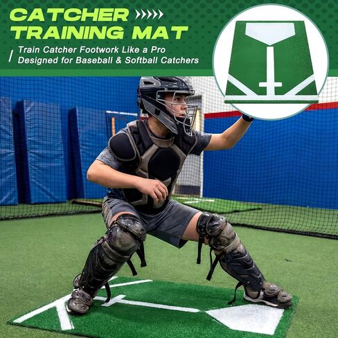 Ceenna Softball/Baseball Catcher Training Mat, 48 x 24 Inch Baseball Trainer Mat for Footwork, Proper Feedback for Throwdown, Improve Quickness and Transfer Time, Muscle Memory Training in Kuwait