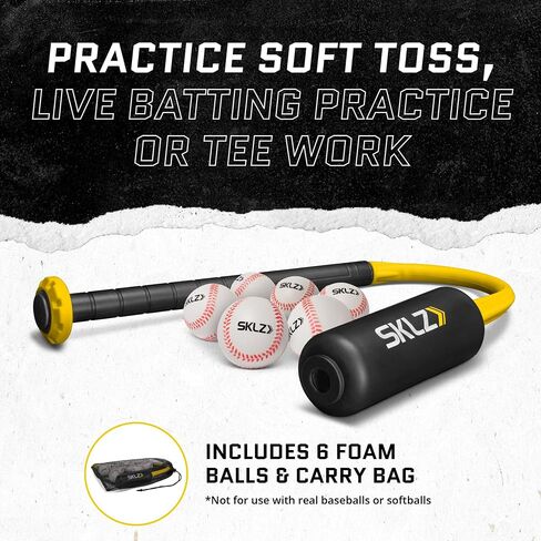 مضرب بوب سريع من SKLZ - مدرب أرجوحة حبل لسرعة الخفاش والميكانيكا، قابل للتعديل 26 بوصة - 33 بوصة، 6 كرات تدريب إسفنجية متضمنة، أداة تدريب البيسبول والكرة اللينة، مساعد الضرب in Kuwait
