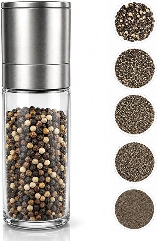 Salt or Pepper Grinder, Stainless Steel Refillable Mill,1-pack | refillable mill for salt or pepper, adjustable coarseness, ceramic rotor, portable stainless steel design in Kuwait