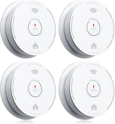 SITERWELL Smoke Detector 10 Year Battery Operated, Smoke Alarm with Photoelectric and Rlectrochemical Sensors, Fire Alarm with Bilingual Voice Alerts for Bedroom, Meets UL217-9th Standards, 4 Packs in Kuwait