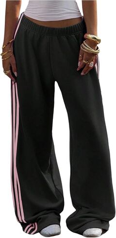 Milumia Women's Y2k Striped Parachute Pants Elastic Low Waist Wide Leg Baggy Sweatpants Streetwear in Kuwait