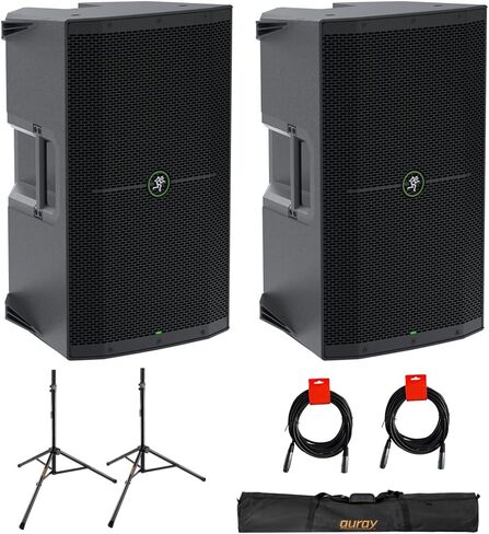 حزمة زوج مكبرات الصوت الاحترافية Mackie Thump15v4 مقاس 15 بوصة مع حامل مكبر صوت ثلاثي القوائم من الفولاذ الفاخر قابل للتعديل SS-47S-PB، وحقيبة حمل، وكابل XLR (زوج) in Kuwait