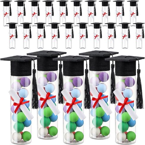 Vesici 25 Set Graduation Candy Tubes 2026 Creative Graduation Party Favors Candy Boxes Plastic Grad Cap Jars Container with Tassels and Mini Diplomas for DIY Grad Table Party Favors(Black) in Kuwait