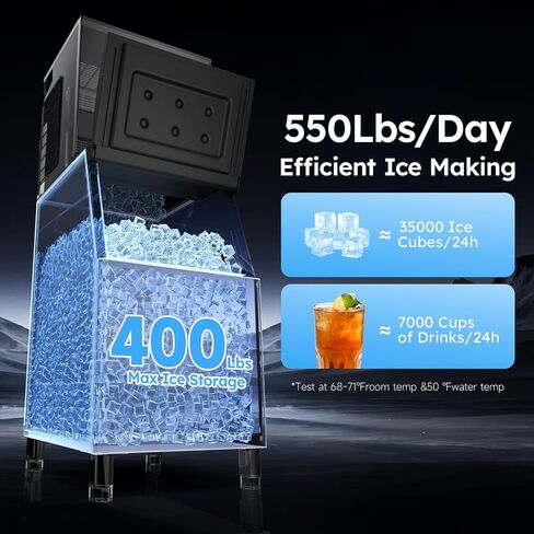 Commercial Ice Machine 550LBS/24H,Storage 400LBS,Large Industrial Ice Maker,Ice Ready in 5-15min,with Self-Cleaning Mode,with Timing Function,30 Levels of Ice Thickness Adjustment,Stainless Steel in Kuwait