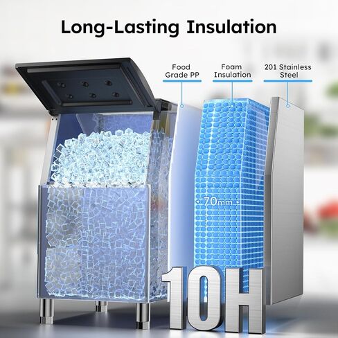 Commercial Ice Machine 550LBS/24H,Storage 400LBS,Large Industrial Ice Maker,Ice Ready in 5-15min,with Self-Cleaning Mode,with Timing Function,30 Levels of Ice Thickness Adjustment,Stainless Steel in Kuwait