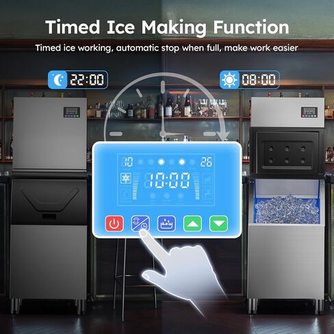 Commercial Ice Machine 550LBS/24H,Storage 400LBS,Large Industrial Ice Maker,Ice Ready in 5-15min,with Self-Cleaning Mode,with Timing Function,30 Levels of Ice Thickness Adjustment,Stainless Steel in Kuwait