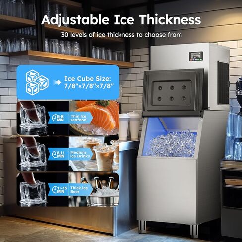 Commercial Ice Machine 550LBS/24H,Storage 400LBS,Large Industrial Ice Maker,Ice Ready in 5-15min,with Self-Cleaning Mode,with Timing Function,30 Levels of Ice Thickness Adjustment,Stainless Steel in Kuwait