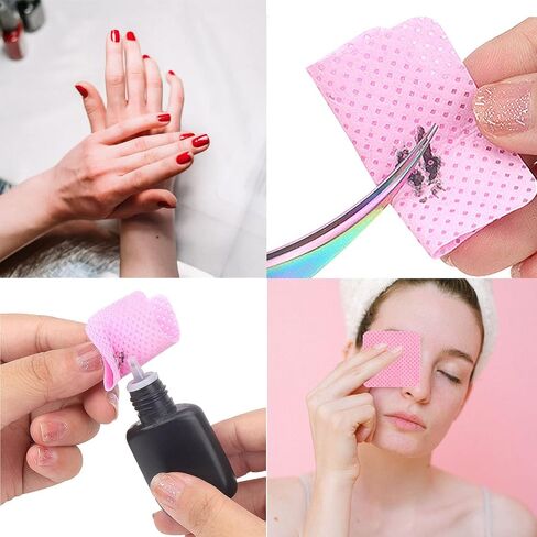 Lint Free Nail Wipes, 1200Pcs Pink Eyelash Extension Glue Cleaning Wipes, Absorbent Soft Non-Woven Fabric Gel Nail Polish Remover Pads, No Lint Nail Cotton Pads for Eyelash Extensions Nails Lash Glue in Kuwait