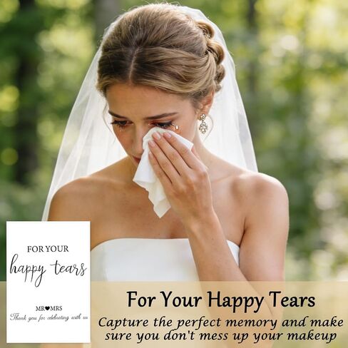 Whaline 50 عبوة مناديل Happy Tears لحفلات الزفاف، 3 طبقات مناديل الزفاف السائبة الفردية لجيب الوجه للضيوف، حقائب الترحيب، مستلزمات الحفلات in Kuwait