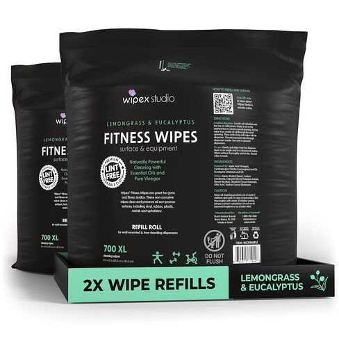إعادة تعبئة موزع مناديل Wipex Gym، عدد 1400 (2 لفات × 700)، مناديل مبللة سميكة ممتازة لمعدات الصالة الرياضية، رائحة عشب الليمون، مناديل تنظيف للياقة البدنية مقاس 8 × 12 بوصة in Kuwait