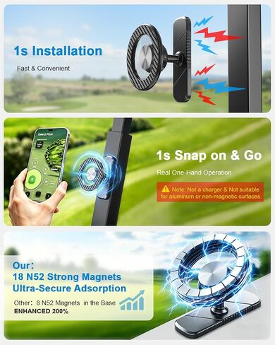 Magnetic Golf Cart Phone Holder for MagSafe iPhone, 360° Rotation Alloy Mount, Hands-Free Golf Cart Phone Stand, Golf Accessories Gifts for Men Dad Husband, Birthday & Holiday Golf Gadgets in Kuwait