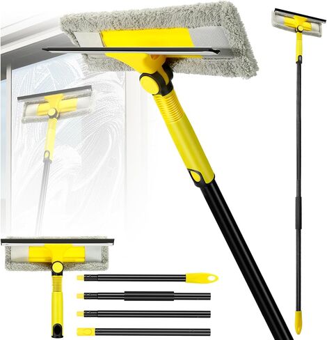 Professional Window Squeegee with 60" Extension Pole for Home | 2 in 1 Squeegee for Window Cleaning with Scrubber/ Rotatable Head for Car Glass Shower Indoor & Outdoor High Windows in Kuwait