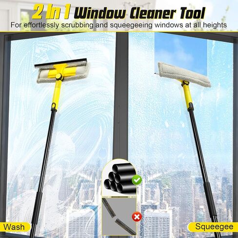 Professional Window Squeegee with 60" Extension Pole for Home | 2 in 1 Squeegee for Window Cleaning with Scrubber/ Rotatable Head for Car Glass Shower Indoor & Outdoor High Windows in Kuwait