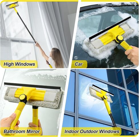 Professional Window Squeegee with 60" Extension Pole for Home | 2 in 1 Squeegee for Window Cleaning with Scrubber/ Rotatable Head for Car Glass Shower Indoor & Outdoor High Windows in Kuwait