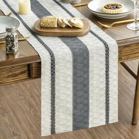Artoid Mode Dark Grey Farmhouse Woven Rustic Table Runner, Seasonal Holiday Hollow Kitchen Dining Table Decoration for Home Party Decor 12x72 Inch in Kuwait