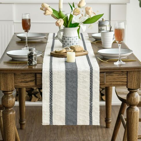 Artoid Mode Dark Grey Farmhouse Woven Rustic Table Runner, Seasonal Holiday Hollow Kitchen Dining Table Decoration for Home Party Decor 12x72 Inch in Kuwait