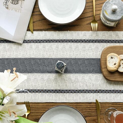 Artoid Mode Dark Grey Farmhouse Woven Rustic Table Runner, Seasonal Holiday Hollow Kitchen Dining Table Decoration for Home Party Decor 12x72 Inch in Kuwait
