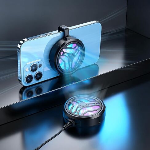 Phone Cooler Pro - تبريد قوي بمروحة مزدوجة، سرعتان قابلتان للتعديل، مشبك خلفي قابل للتمدد، ضوء ألعاب RGB، تشغيل هادئ، مبرد هاتف سلكي للتوصيل والتشغيل لهواتف iPhone وAndroid وهواتف الألعاب (FS01) in Kuwait