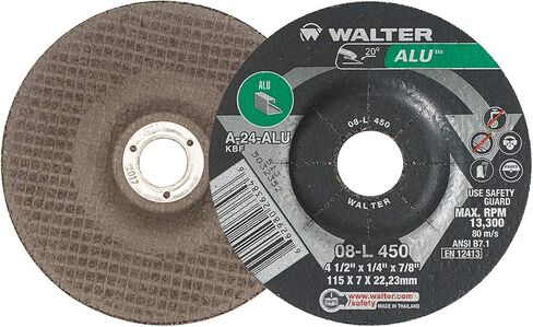 Walter 08L450 4-1/2x1/4x7/8 ALU Aluminum and Non-Ferrous Metals Grinding Wheels Type 27, 25 pack in Kuwait