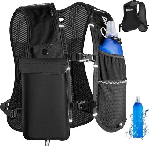 Running Vest for Women Men, Lightweight Hydration Runner Vest with Transparent Waterproof Phone Pocket, 17oz Soft Flask, Adjustable Chest Straps Reflective Backpack for Hiking Cycling Jogging in Kuwait