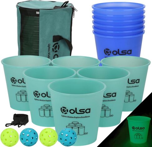 ألعاب Olsa Giant Yard Pong الخارجية، ألعاب الرمي الكلاسيكية للتخييم على الشاطئ وحفلات الفناء الخلفي، لعبة داخلية وخارجية للبالغين (أزرق يتوهج في الظلام) in Kuwait