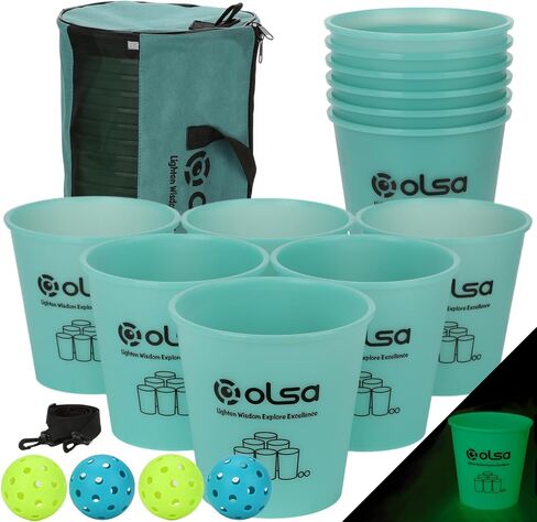 Olsa Giant Yard Pong Outdoor Games, Classic Toss Games for Beach Camping Lawn Backyard Party, Indoor Outdoor Game for Adults (Blue Glow in Dark) in Saudi Arabia