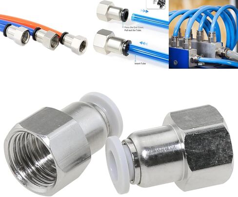 Heyous 2PCS 6mm Outer Diameter Tube x 1/4 inch NPT Female Thread Straight Pneumatic Pipe Fitting PCF6-02 Quick Connect Air Line Coupling Suitable for Piping and Hydraulic Systems in Kuwait