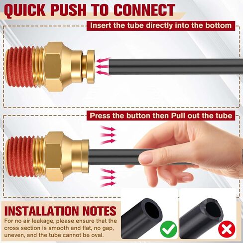 2PCS 1/4 Inch Quick Push to Connect Fittings, DOT Approved Brass Union Tee 3 Way Tube Air Line Adapter, Tee Shaped Joint for Air Brake System Truck Trailer Pneumatic Line, with Storage Case in Kuwait