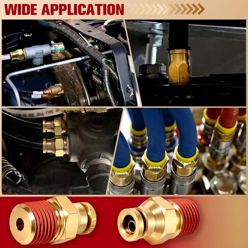 2PCS 1/4 Inch Quick Push to Connect Fittings, DOT Approved Brass Union Tee 3 Way Tube Air Line Adapter, Tee Shaped Joint for Air Brake System Truck Trailer Pneumatic Line, with Storage Case in Kuwait