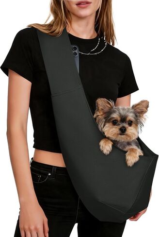 YUDODO Fashion Dog Sling Carrier for Small Dogs Lightweight Crossbody Pet Bag with Safety Strap, Pocket Storage, Machine Washable, Comfortable Travel & Outdoor Sling up to 9 lbs Black in Saudi Arabia
