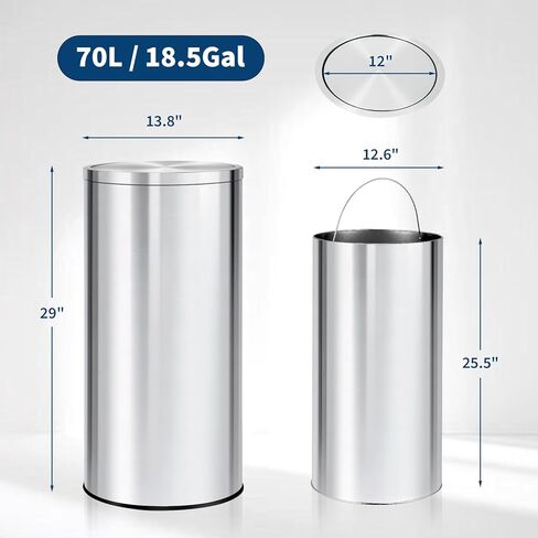 سلة مهملات علوية متأرجحة سعة 18.5 جالون من Garvee، سلة قمامة من الفولاذ المقاوم للصدأ سعة 70 لتر مع دلو داخلي معدني قابل للإزالة، حاوية نفايات سلة إعادة التدوير المستديرة للمطبخ والحمام والمكتب المنزلي in Kuwait