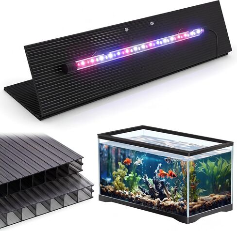أغطية حوض السمك Sieral من البولي كربونات المظلة مع ضوء LED 29 × 11.38 × 0.12 بوصة لـ 20/29/37 جالون بدون دعامة مركزية لأحواض السمك غطاء خزان الأسماك (أسود) in Kuwait