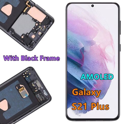 OLED GALAXY S21 Plus LCD Screen Presentive for Samsung Galaxy S21 Plus 5G Display Touch Screen Digitizer Assembly SM-G996U SM-G996U1 Pudprint. (مع الإطار الأسود+الغطاء الخلفي لاصق+أدوات) in Kuwait