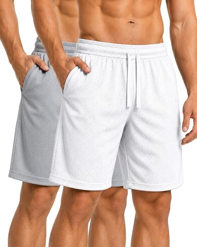 Men's Mesh Athletic Shorts 2 Pack Quick Dry Workout Gym Running Shorts with Pockets for Training in Kuwait