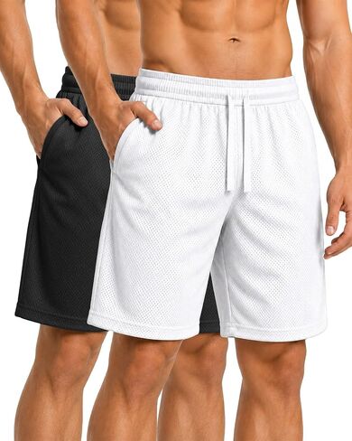 Men's Mesh Athletic Shorts 2 Pack Quick Dry Workout Gym Running Shorts with Pockets for Training in Kuwait