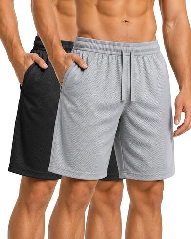 Men's Mesh Athletic Shorts 2 Pack Quick Dry Workout Gym Running Shorts with Pockets for Training in Kuwait