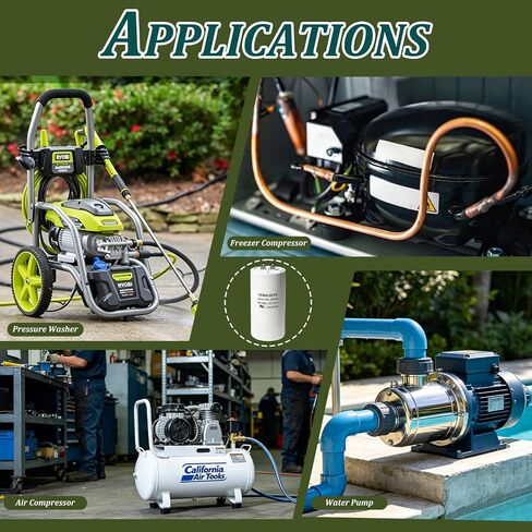 مكثف تشغيل المحرك 120 فائق التوهج 250VAC CBB60 متوافق مع غسالة الضغط الكهربائية Ryobi Ry142300 120MFD 120 فائق التوهج MFD 250 فولت تيار متردد 250 فولت تيار متردد in Kuwait